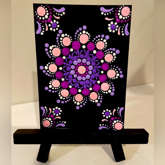 ACEO Original Painting “Pink & Purple Mandala” Abstract Mandala Symmetrical - Picture 1 of 2